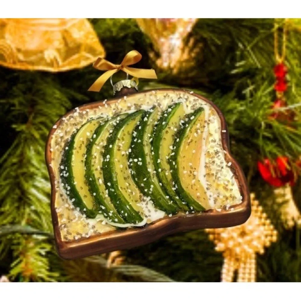 Avocado‎ Toast Glass Christmas Ornament Foodie Gift Holiday Decor Unique Present